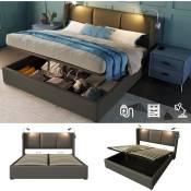 Lit rembourré lit double espace de rangement coffre de lit lampe de lecture avec fonction de chargement tête de lit, espaces de rangement cadres de