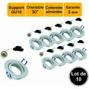 Lot 10 supports spot blanc encastrable orientable aimanté + douille GU10 inclus - garantie 2 ans