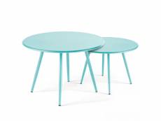 Lot de 2 tables basses ronde en acier turquoise 50