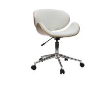 Miliboo - Chaise de bureau à roulettes design blanc, bois clair et acier chromé walnut - Bois clair / blanc