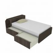 Mobilfino Camerette - 864CK - Lit simple 120x190 avec meuble de rangement en tête de lit et tiroirs coulissants - Orme de jerez foncé - Orme de jerez