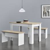 Nova - Ensemble élégant pour la salle à manger composée de table et de 2 bancs en différentes couleurs taille : Blanc et chêne
