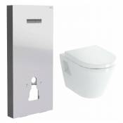 Pack wc Bâti support en verre trempé/aluminium brossé avec plaque intégrée, Blanc + wc suspendu avec Abattant en Duroplast - Vitra