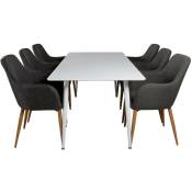 Polar180X90WHWH ensemble table, table blanc et 6 Comfort chaises gris, chêne décor.