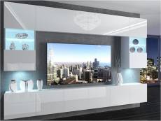 Prins - ensemble meubles tv + led - unité murale style moderne - largeur 300 cm - mur tv à suspendre - blanc