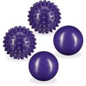 Relaxdays - Balles de massage, lot de 4, une balle lisse et une à picots, dures, remplies d'eau, auto-massage, ø 6,5 & 7 cm, violet