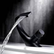 Robinet de lavabo monotrou cascade, robinet d'évier de salle de bain en laiton, robinet d'évier de baignoire design de luxe (noir，1813cm)