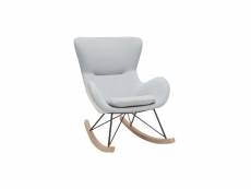 Rocking chair scandinave en tissu gris clair, métal noir et bois clair eskua