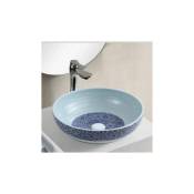Rue Du Bain - Vasque pour salle de bain Ronde - Céramique Blanc et Bleu - 41 cm - Vintage