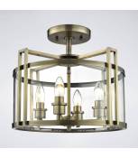 Semi Plafonnier Eaton 4 Ampoules laiton antique/verre