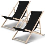 Swanew - Chaise longue pivotante pliante Chaise longue de plage Chaise longue de balcon Chaise en bois noir 2 pièces