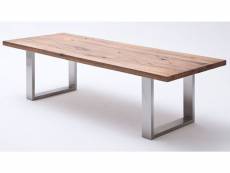 Table à manger en chêne bassano, laqué mat massif - l.260 x h.76 x p.100 cm -pegane- PEGANE