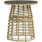 Table basse de jardin table d'appoint extérieur résine aspect rotin métal - Beige