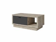 Table basse design collection cork avec tiroir et niche. Aspect bois et gris.