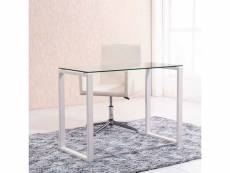 Table bureau en verre / métal avec pieds blanc - longueur 100 x profondeur 50 cm