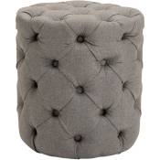Tabouret bas Pouf Style Chesterfield Drancy en Tissu Taupe m