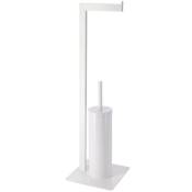 Tendance - Brosse wc avec support et Dérouleur Papier toilette en métal Blanc h 68 cm Blanc