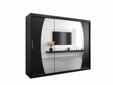 Armoire de chambre globe noir 250 avec 3 portes coulissantes et miroir penderie (tringle) avec étagères sans tiroirs