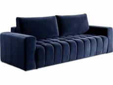 Canapé 3 places convertible et espace de rangement - bleu - en tissu velours de qualité luxe, lazio