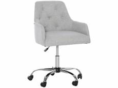 Chaise de bureau design chesterfield capitonné hauteur réglable pivotant 360° piètement chromé tissu gris