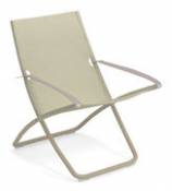 Chaise longue pliable inclinable Snooze métal & tissu beige / 2 positions - Emu beige en métal