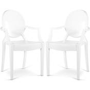 Ghost Style - Lot de 2 chaises de salle à manger transparentes - Design avec accoudoirs - Louis xiv Blanc - pc, Plastique - Blanc