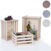 HW - 3x boîte en bois T295, caisse de vin, caisse de décoration, style shabby, vintage - blanc