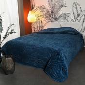 Jeté de lit aux surpiqures reliefées - Bleu - 150 x 150 cm