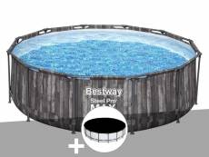 Kit piscine tubulaire ronde bestway steel pro max décor bois 3,66 x 1,00 m + bâche de protection