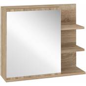 Kleankin - Armoire miroir de salle de bain avec étagère - 3 étagères latérales - kit installation murale fourni - panneaux particules aspect chêne