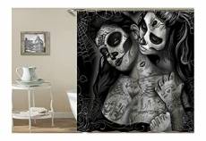 KnSam Rideau de Douche 90 x 180 cm Gothic Crâne Tattoo
