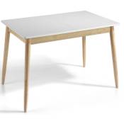 Les Tendances - Table à manger extensible blanc mat et bois de chêne Lukan 120 à 160cm