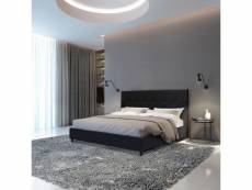 Lit double avec tête de lit, made in italy, structure en bois et éco-cuir, 172x203xh100 cm, couleur noir 8052773576420