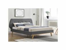 Lit lulea - cadre de lit scandinave gris avec pieds en bois - 160x200