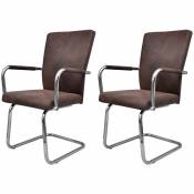 Lot de 2 chaises de salle à manger cuisine cantilever design moderne tissu cuir marron - marron