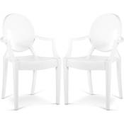 Lot de 2 chaises de salle à manger transparentes - Design avec accoudoirs - Louis xiv Blanc - pc, Plastique - Blanc