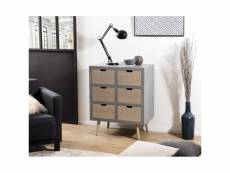 Martin - commode grise 6 tiroirs beiges bois pin