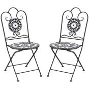 Outsunny Lot de 2 chaises de bistro pliantes pour jardin style fer forgé en métal noir et mosaïque céramique motif rose Aosom France