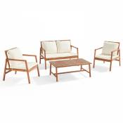 Oviala - Salon de jardin bois avec 1 canapé, 2 fauteuils et table basse blanc - Blanc