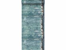 Papier peint plaques métalliques turquoise et brun rouille - 138220 - 53 cm x 10,05 m 138220