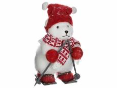Paris prix - ours avec bonnet & skis "étoile" 40cm blanc & rouge