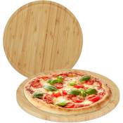 Planches à pizza, lot de 2, bambou, diamètre de 32 cm, plateaux de service pour fromages, ronds, nature - Relaxdays