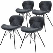 Set de 4 chaises salle à manger anthracite en velours pieds métalliques noir