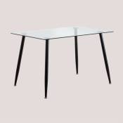 Sklum - Table à Manger Rectangulaire en Acier et Verre (120x80 cm) Lahs Style Noir - Noir