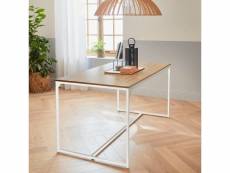 Table à manger rectangulaire métal blanc mat et décor bois - loft - 4 places. 150cm