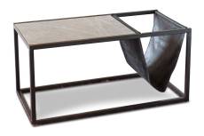 Table basse porte-revue en pierre et métal noir