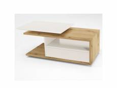Table basse relevable tiroir essen 110*65 cm chêne poutre intérieur laqué blanc mat 20100997281