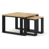 Table basse Set de 2 60x60 et 38x38 moderne de haute qualité Chene artisan pied noir NUKA M