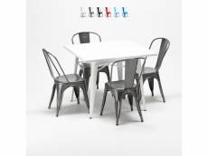 Table carrée + 4 chaises en métal style tolix design
