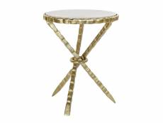 Table d'appoint en marbre et aluminium coloris blanc doré - diamètre 43 x hauteur 54 cm